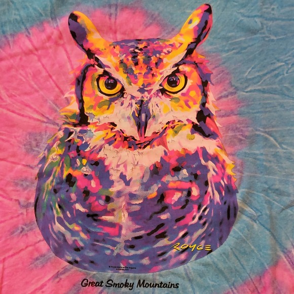 Graphic T-Shirt Unisex 2XL Owl Tie-Dye Blue/Pink Short Sleeve Tee - Picture 1 of 6